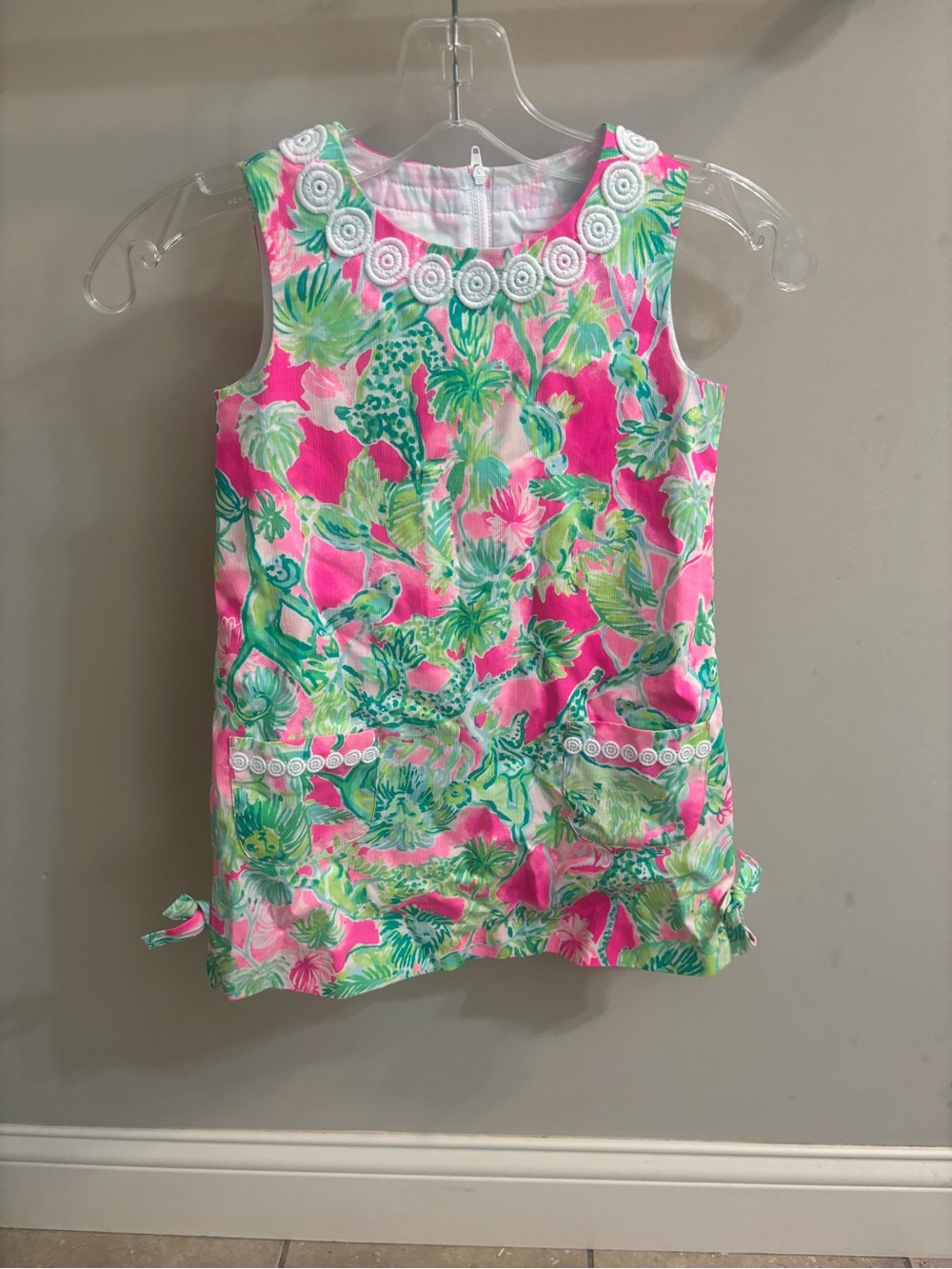 Lilly Pulitzer Pink Green Floral Dress with White Trim
